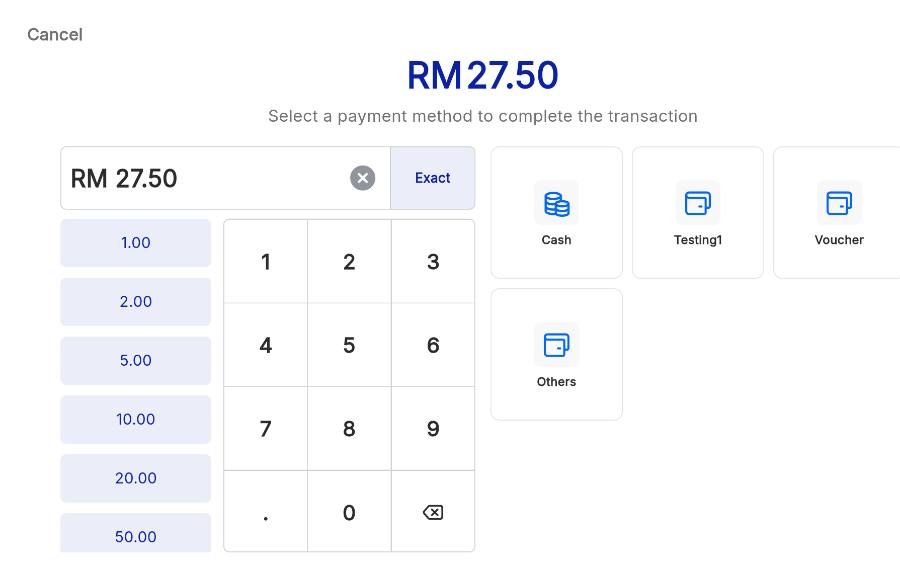 Choose the method and amount.