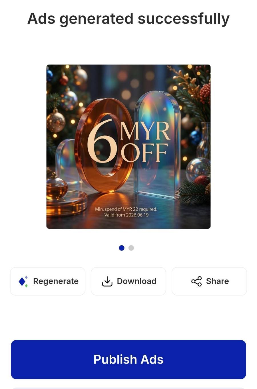 The artwork comes with the campaign. Publish the campaign and EPOS360 generates the ad image for you.
