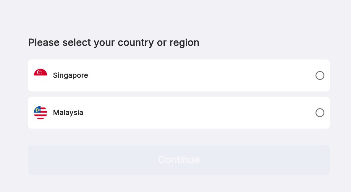 Country, then Continue.