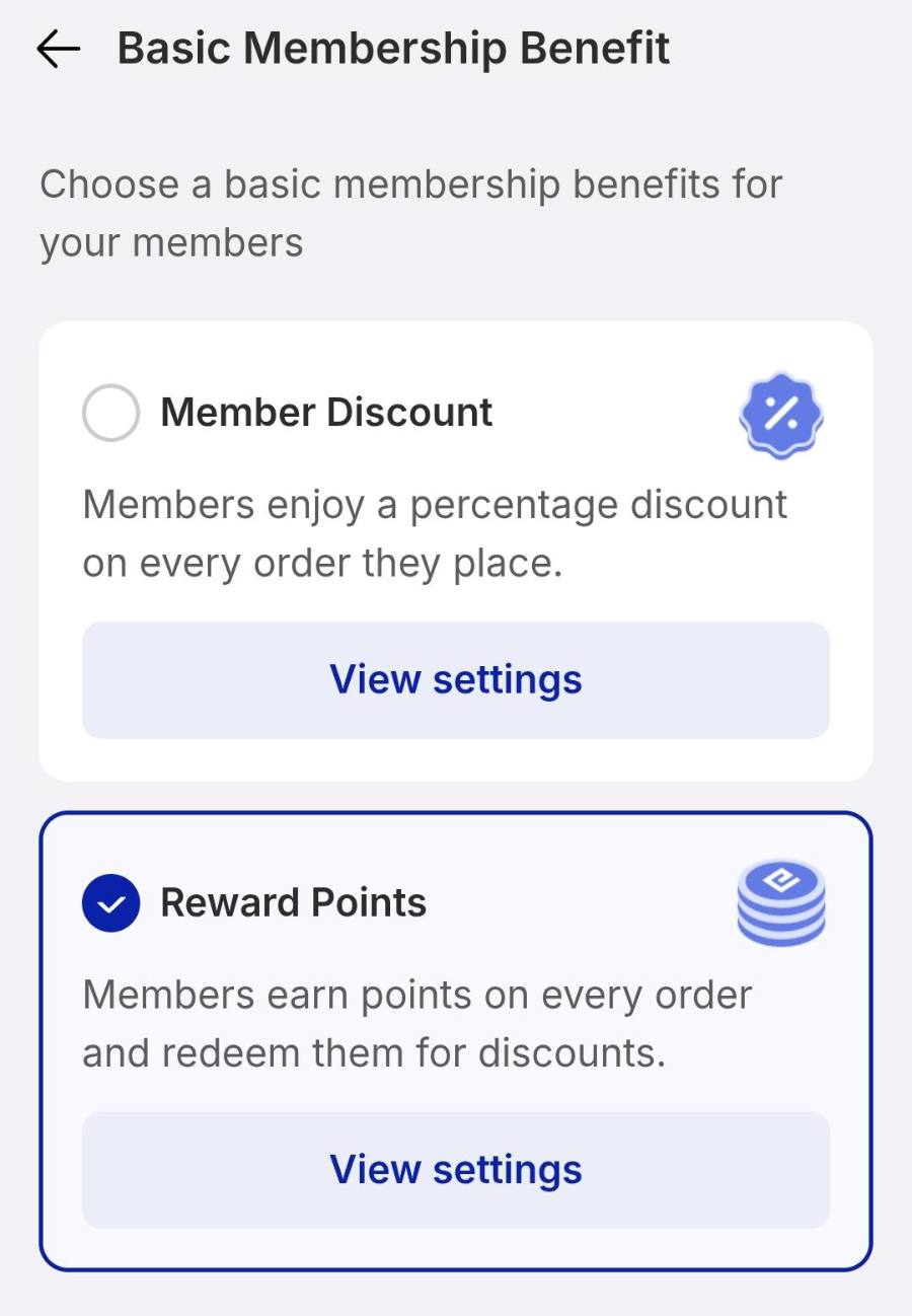 One of two models. A flat discount is instant and simple; points reward people for coming back.