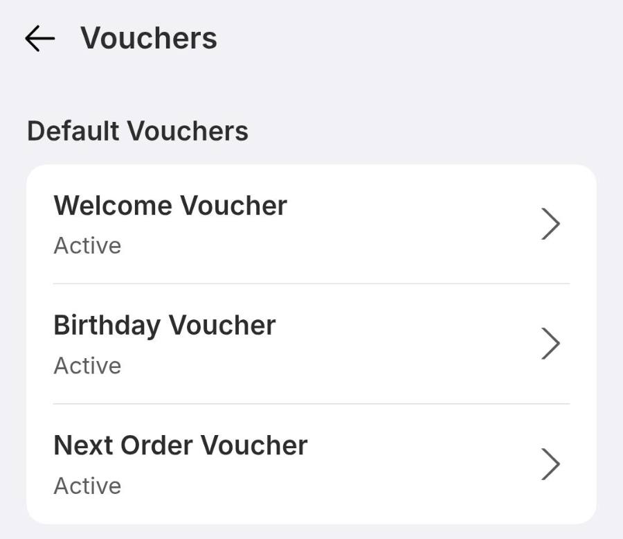 Three defaults, ready to configure. Each one publishes separately, so you can start with just the welcome voucher.