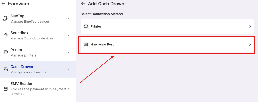Hardware Port, in the app.