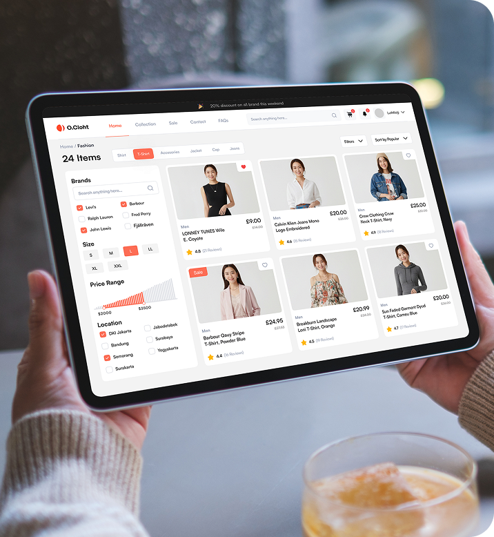 E-commerce website on tablet