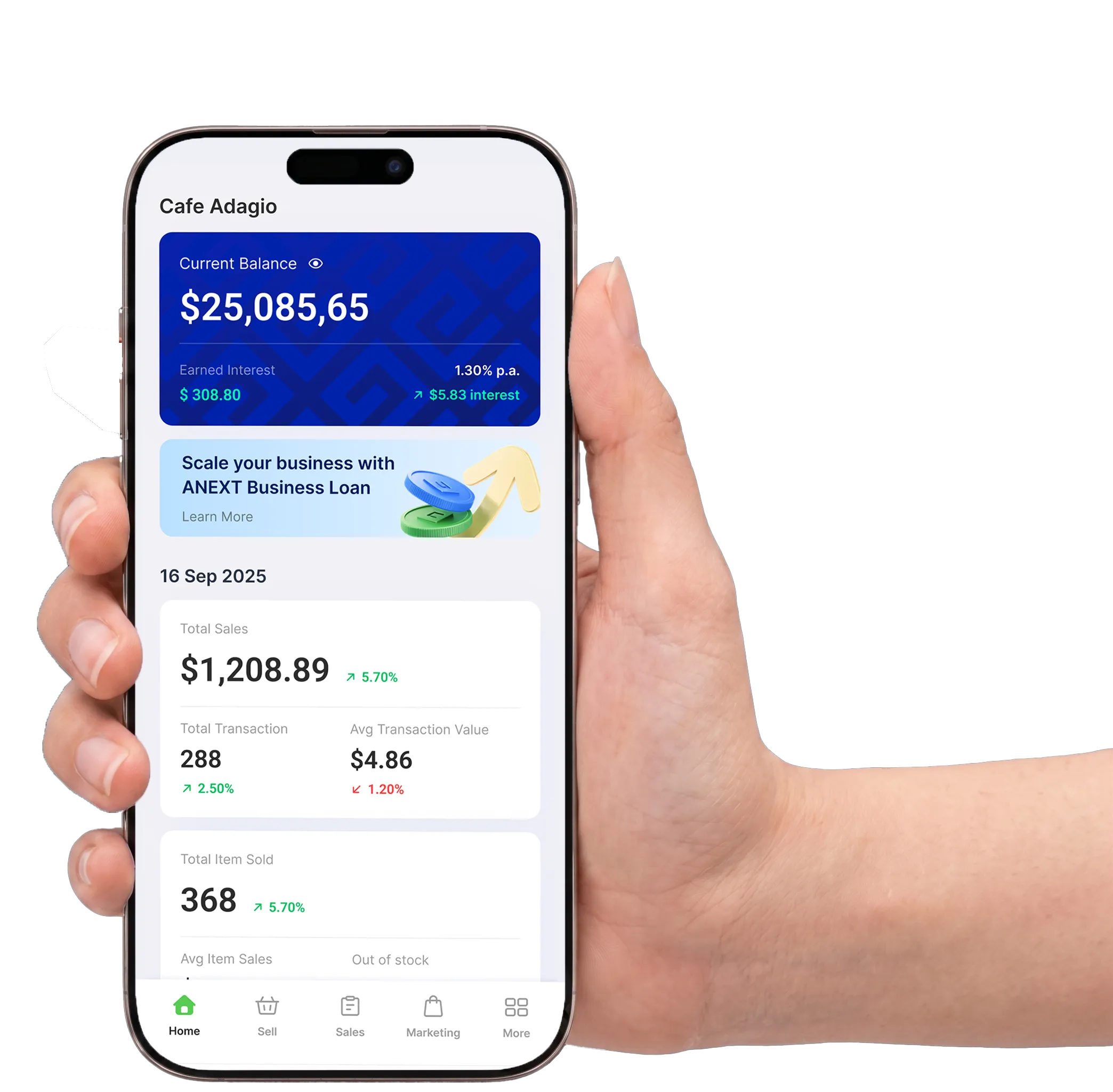 Merchant holding EPOS360 BlueTap device